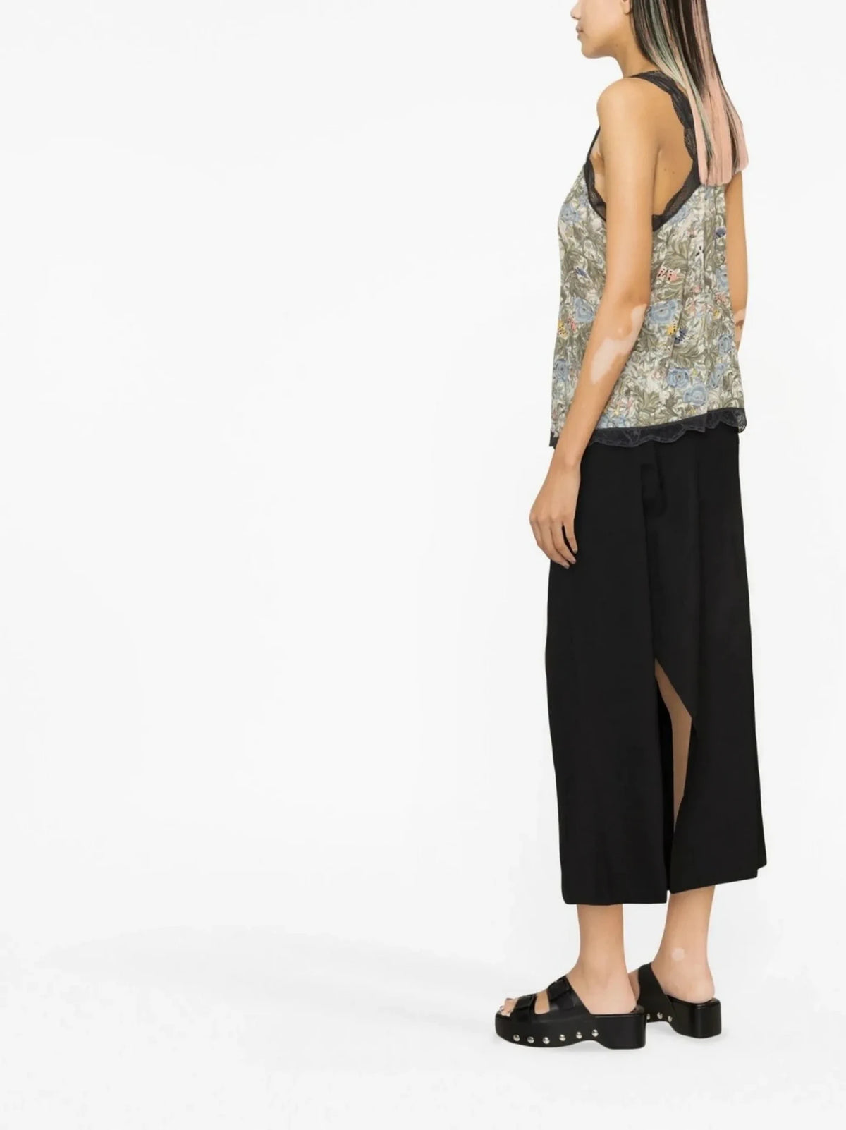 Floral Lace-Trim Green Camisole