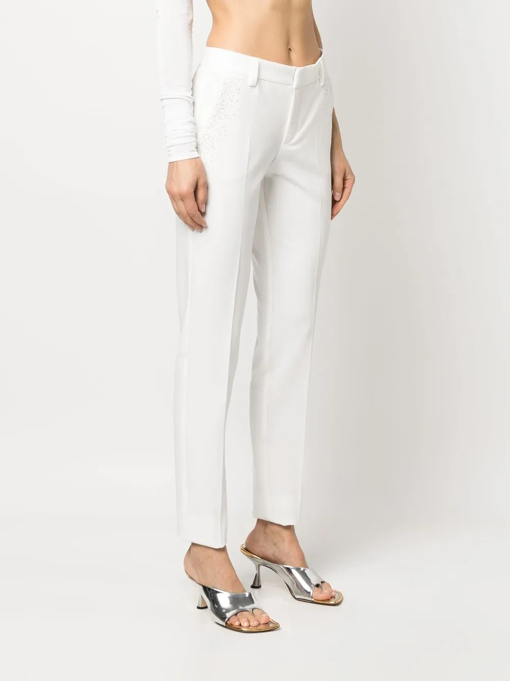 Prune Rhinestone White Trousers