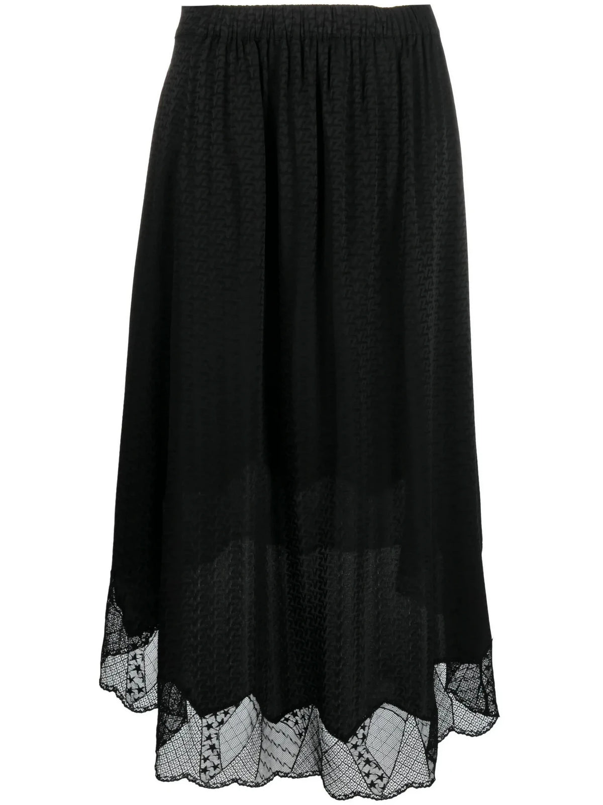 Lace-Trim Black Silk Skirt