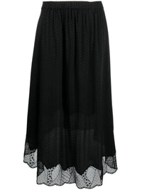 Lace-Trim Black Silk Skirt