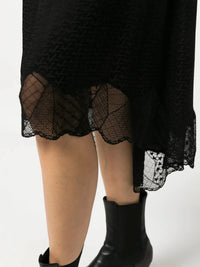 Lace-Trim Black Silk Skirt