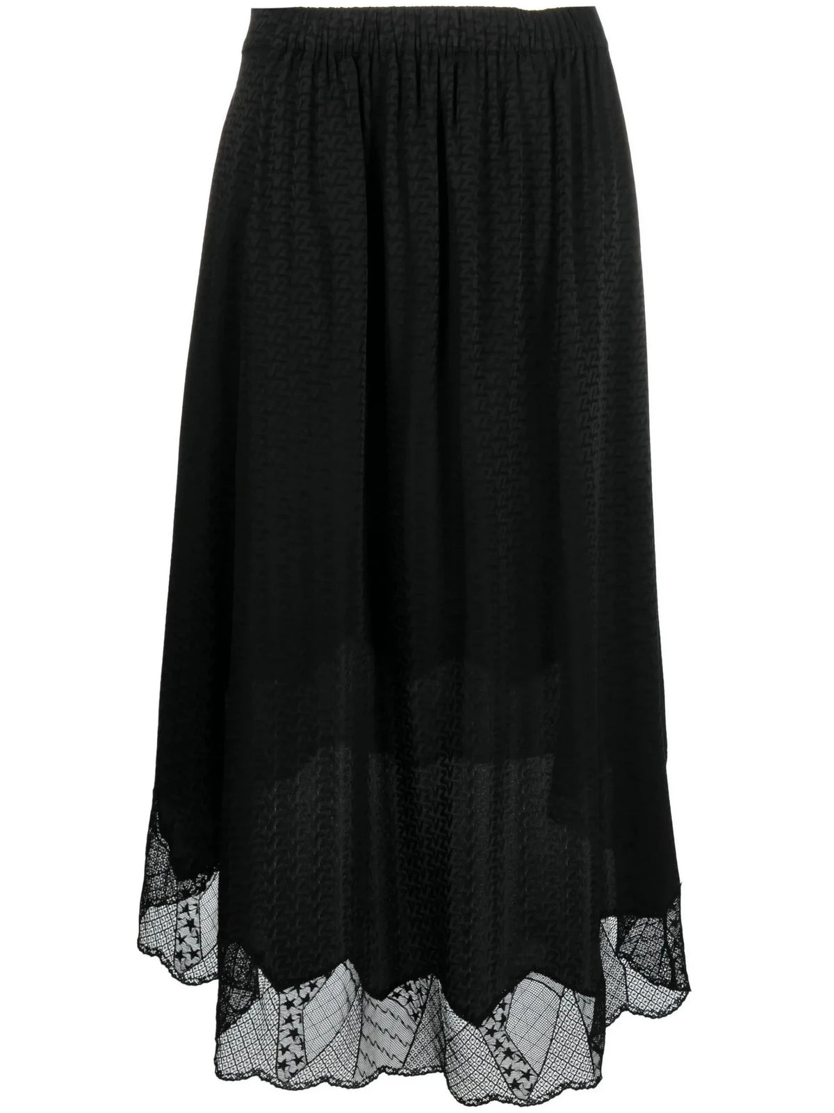 Lace-Trim Black Silk Skirt