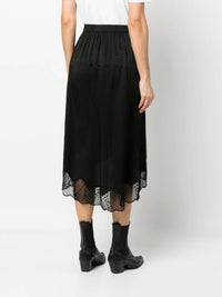 Lace-Trim Black Silk Skirt