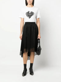 Lace-Trim Black Silk Skirt