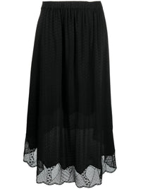 Lace-Trim Black Silk Skirt