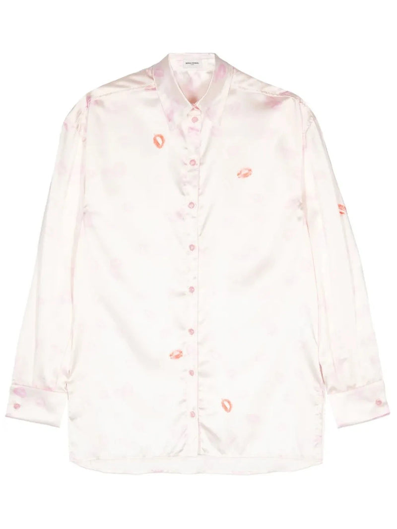 Lip Print White Chemise Shirt