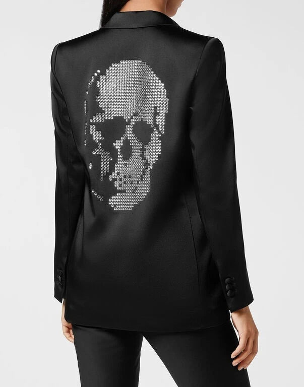 Satin Crystal Skull Black Blazer