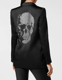 Satin Crystal Skull Black Blazer