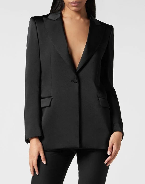 Satin Crystal Skull Black Blazer