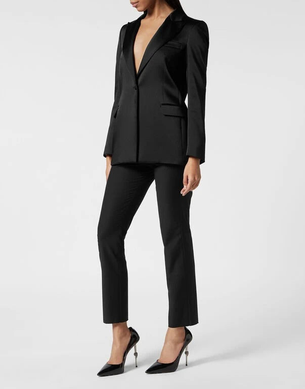 Satin Crystal Skull Black Blazer