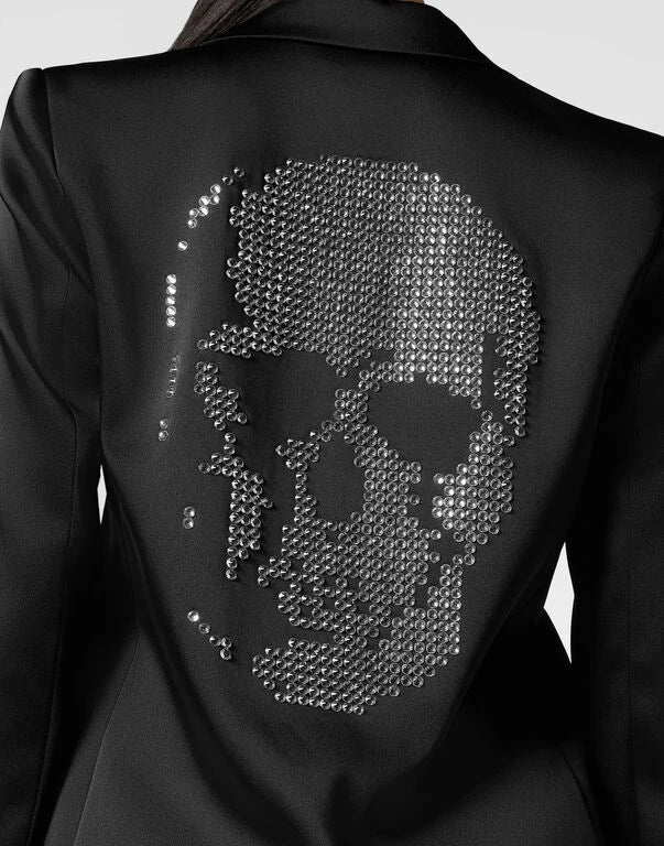 Satin Crystal Skull Black Blazer