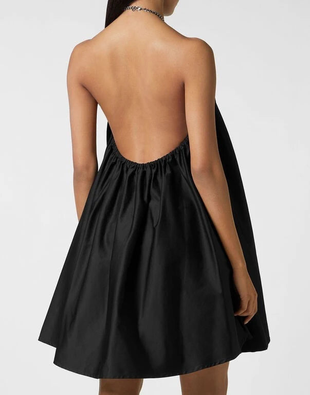 Trapeze Halter Black Dress