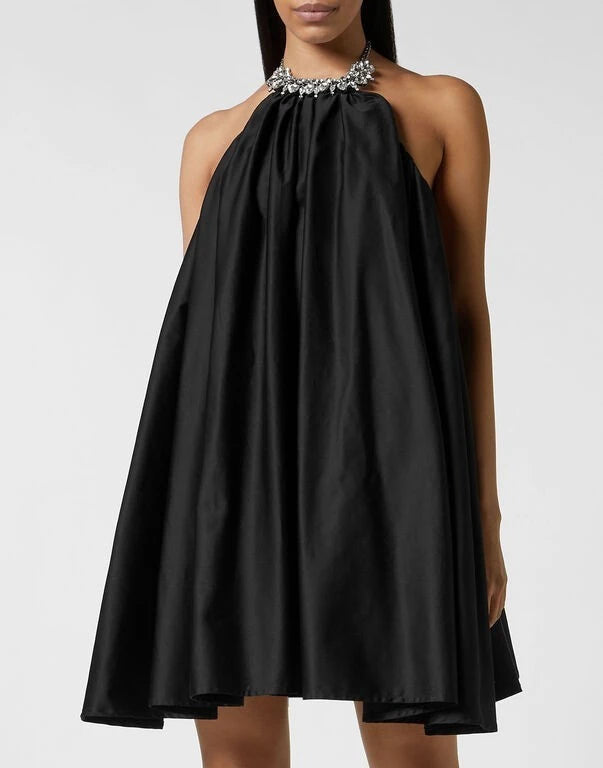 Trapeze Halter Black Dress