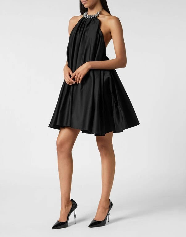 Trapeze Halter Black Dress