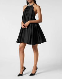 Trapeze Halter Black Dress