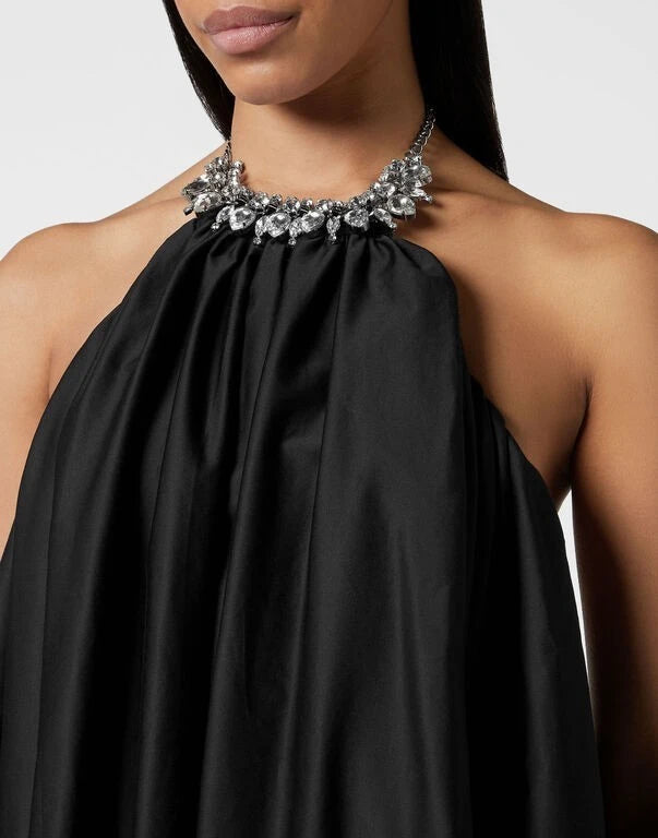 Trapeze Halter Black Dress