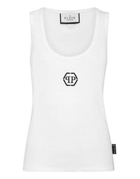 Ribbed PP Hexagon White Tank Top