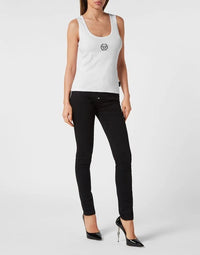 Ribbed PP Hexagon White Tank Top