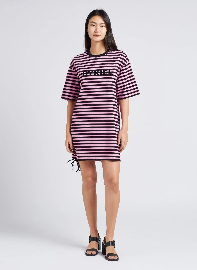 Round Neck Striped Pink/Black Dress
