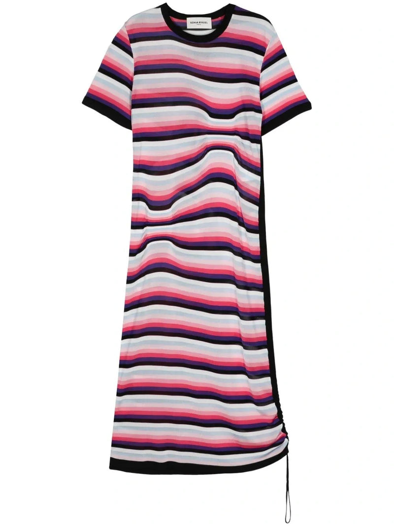Striped Asymmetric Pink Midi Dress