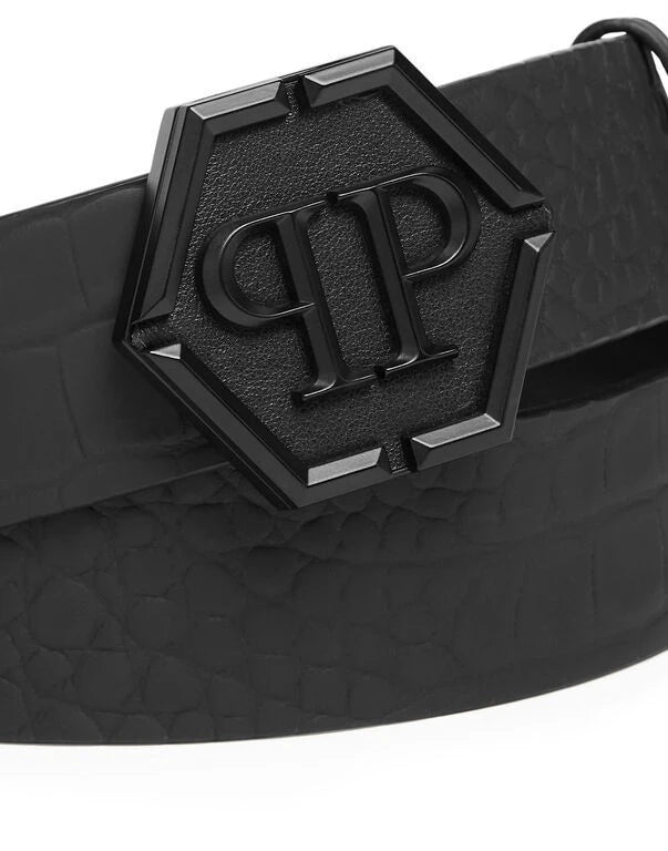 Crocodile-Print Black Men's Belt