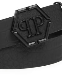 Crocodile-Print Black Men's Belt