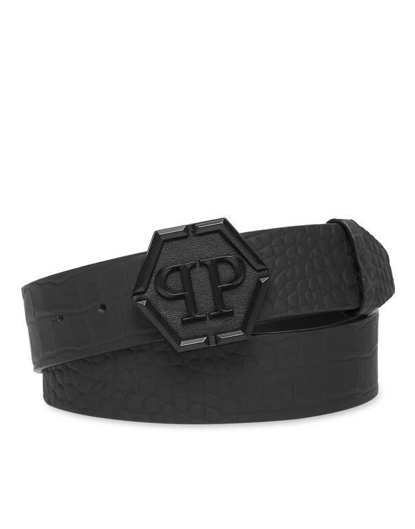 Crocodile-Print Black Men's Belt