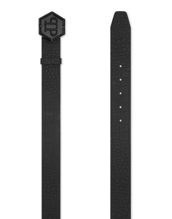 Crocodile-Print Black Men's Belt