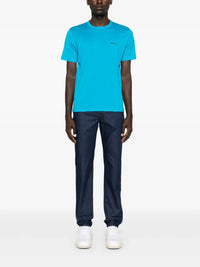 Logo-Embroidered Blue T-Shirt