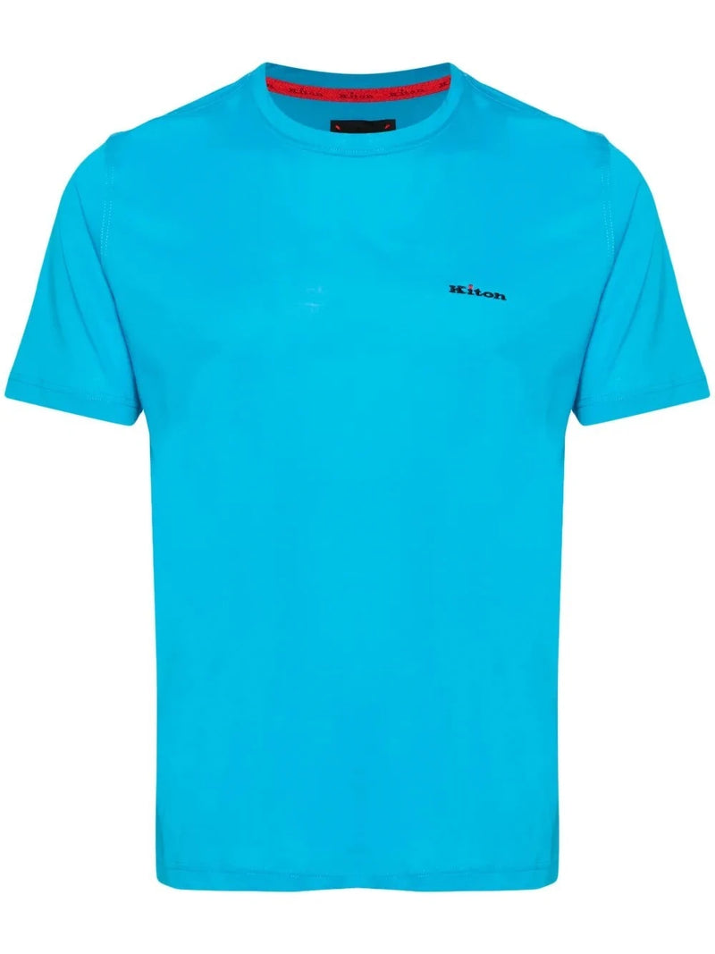 Logo-Embroidered Blue T-Shirt