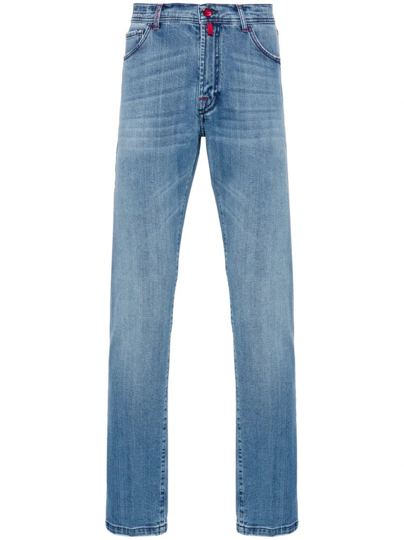 Mid-Rise Straight-Leg Blue Trousers