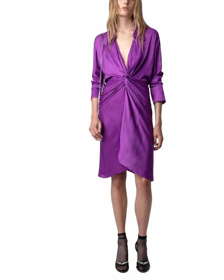 Fitted Satin Purple Dress