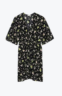 Crinkle Roses Black Dress