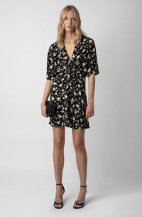 Crinkle Roses Black Dress