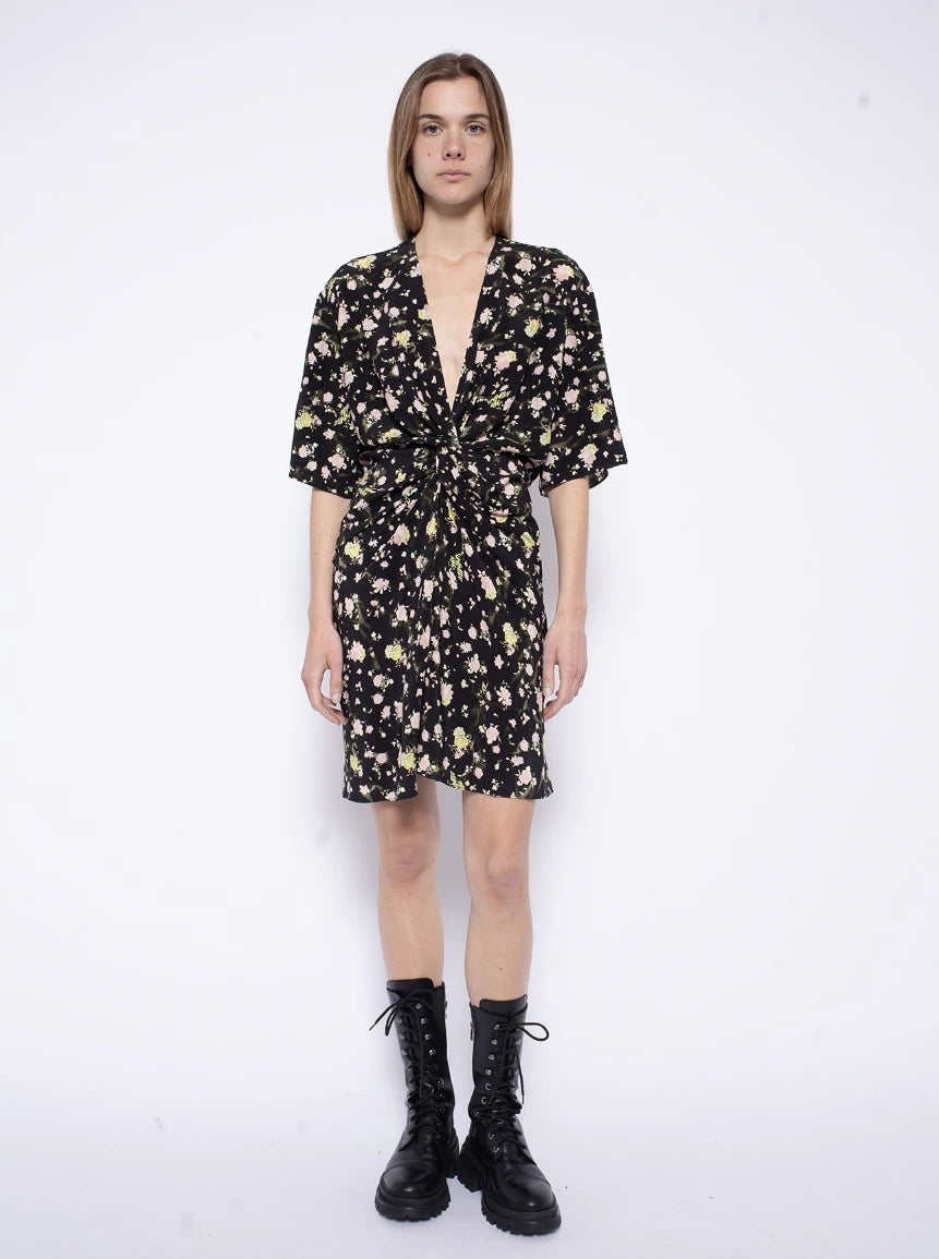 Crinkle Roses Black Dress