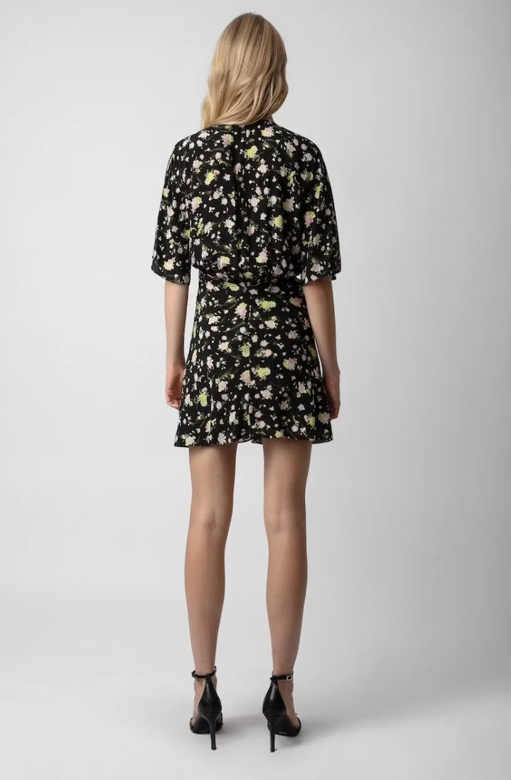 Crinkle Roses Black Dress