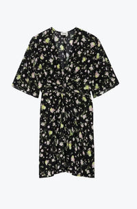 Crinkle Roses Black Dress