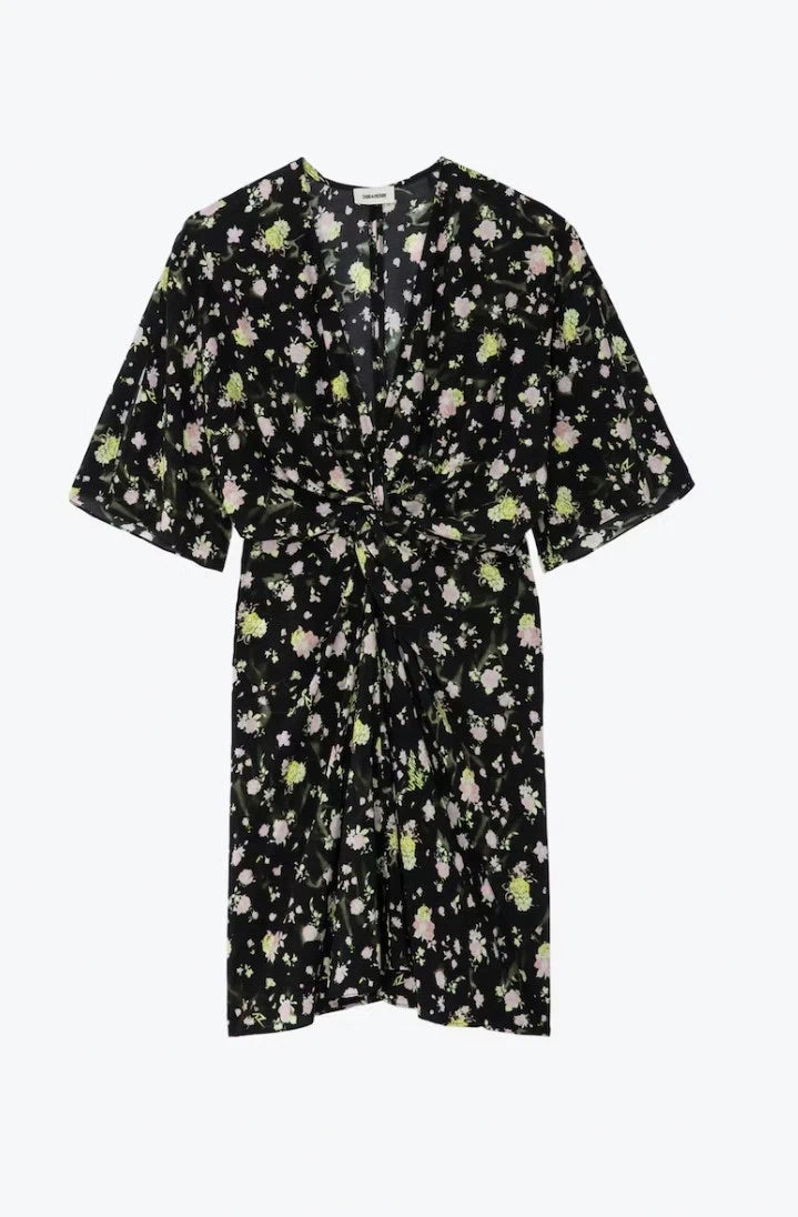 Crinkle Roses Black Dress