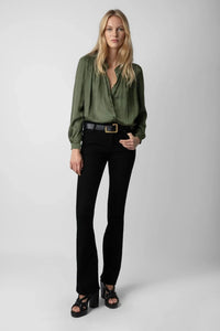 Tchin Green Satin Blouse
