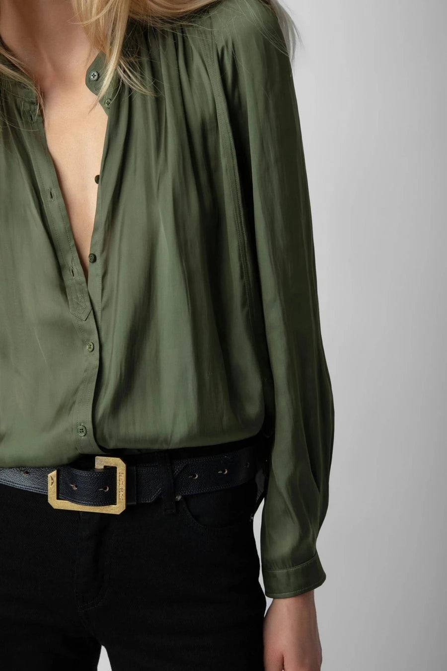 Tchin Green Satin Blouse