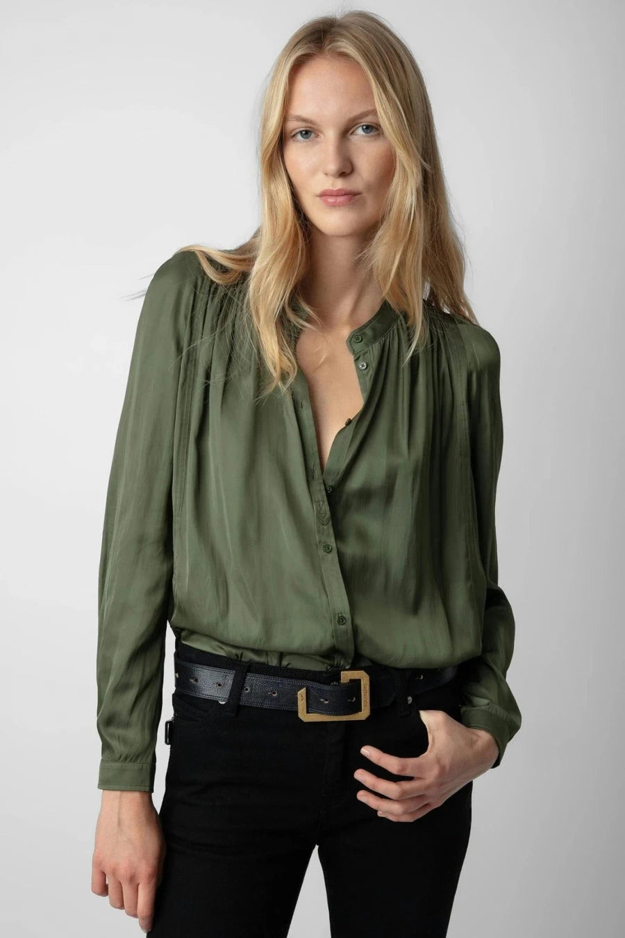 Tchin Green Satin Blouse