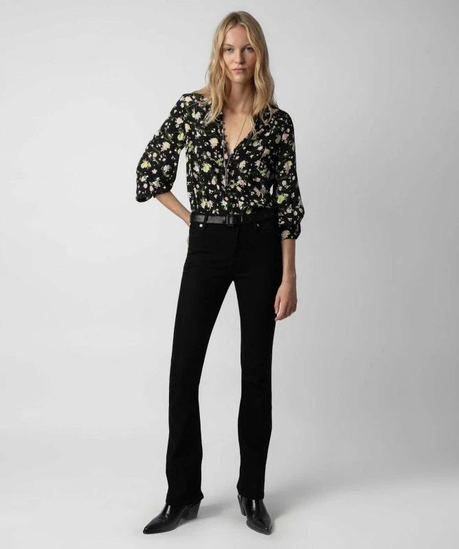 Crinkle Roses Black Shirt