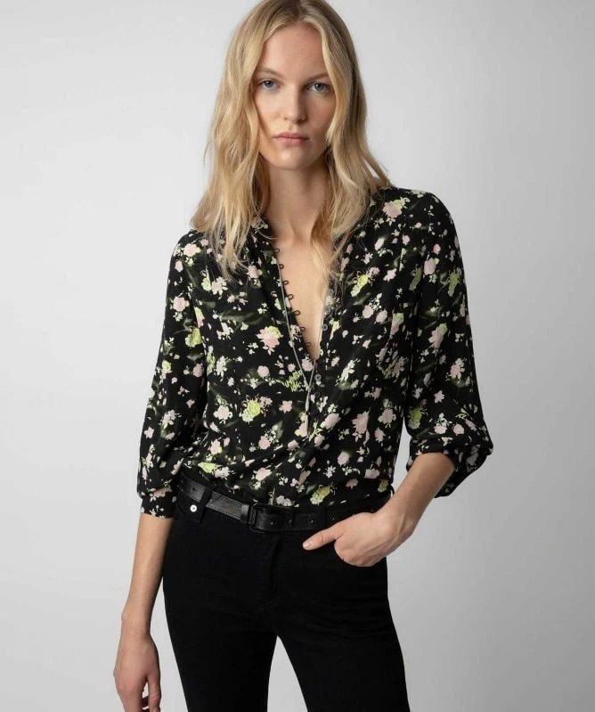 Crinkle Roses Black Shirt