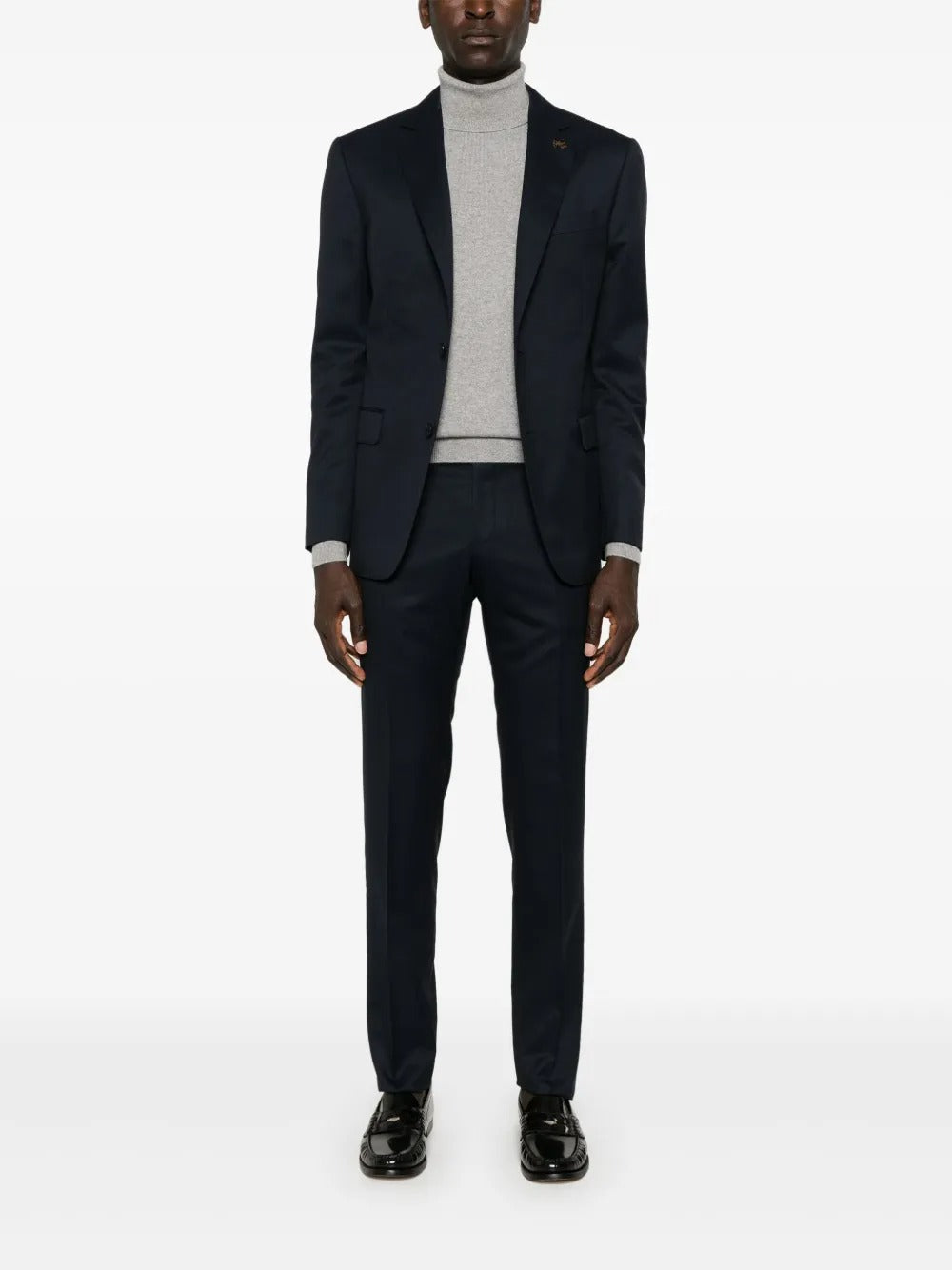 Brooch Detail Blue Suit