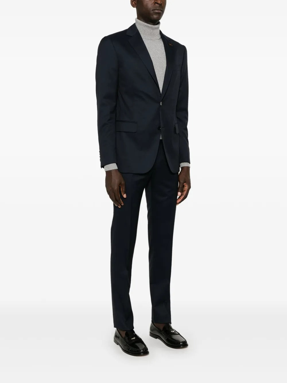 Brooch Detail Blue Suit