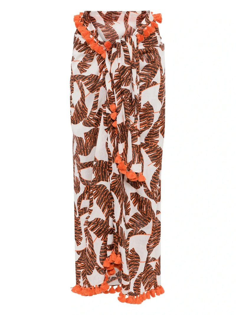 Leaf Print White Scarf