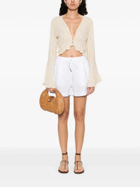 Drawstring White Linen Shorts