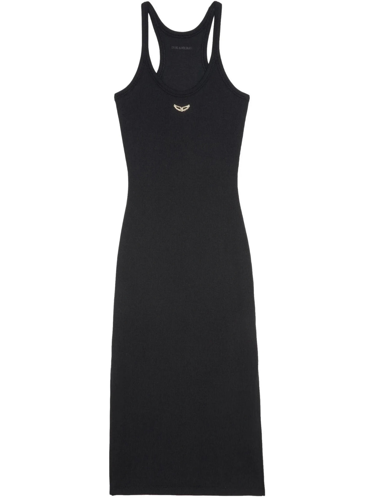 Fine-Ribbed Black Midi Dress