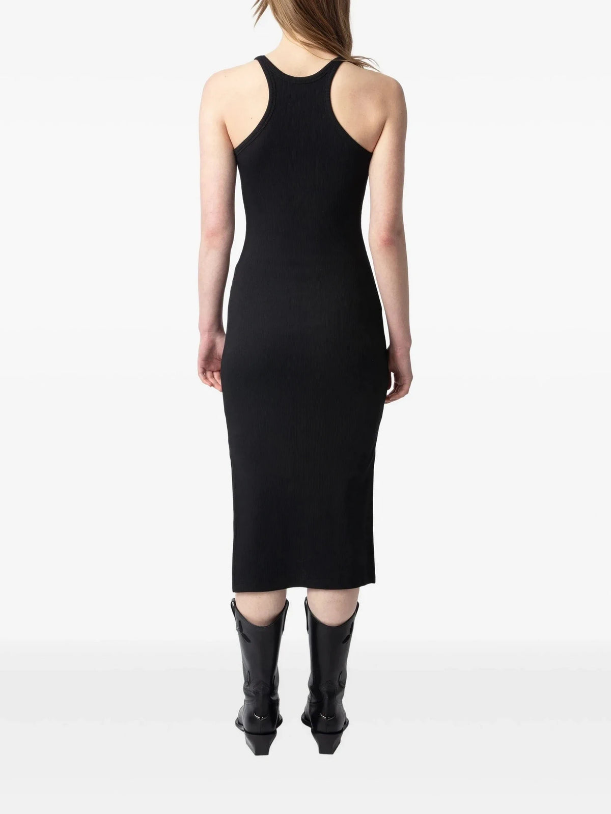 Fine-Ribbed Black Midi Dress