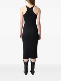 Fine-Ribbed Black Midi Dress